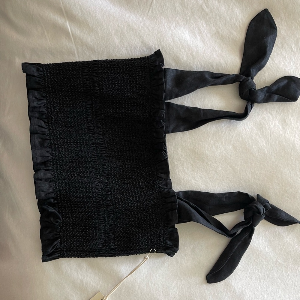 Capulet black smocked cropped top NWT